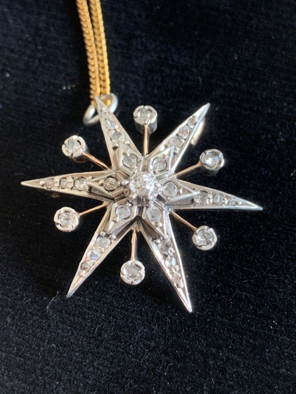 Antique Rose Cut 9ct Gold Diamond Star View VI