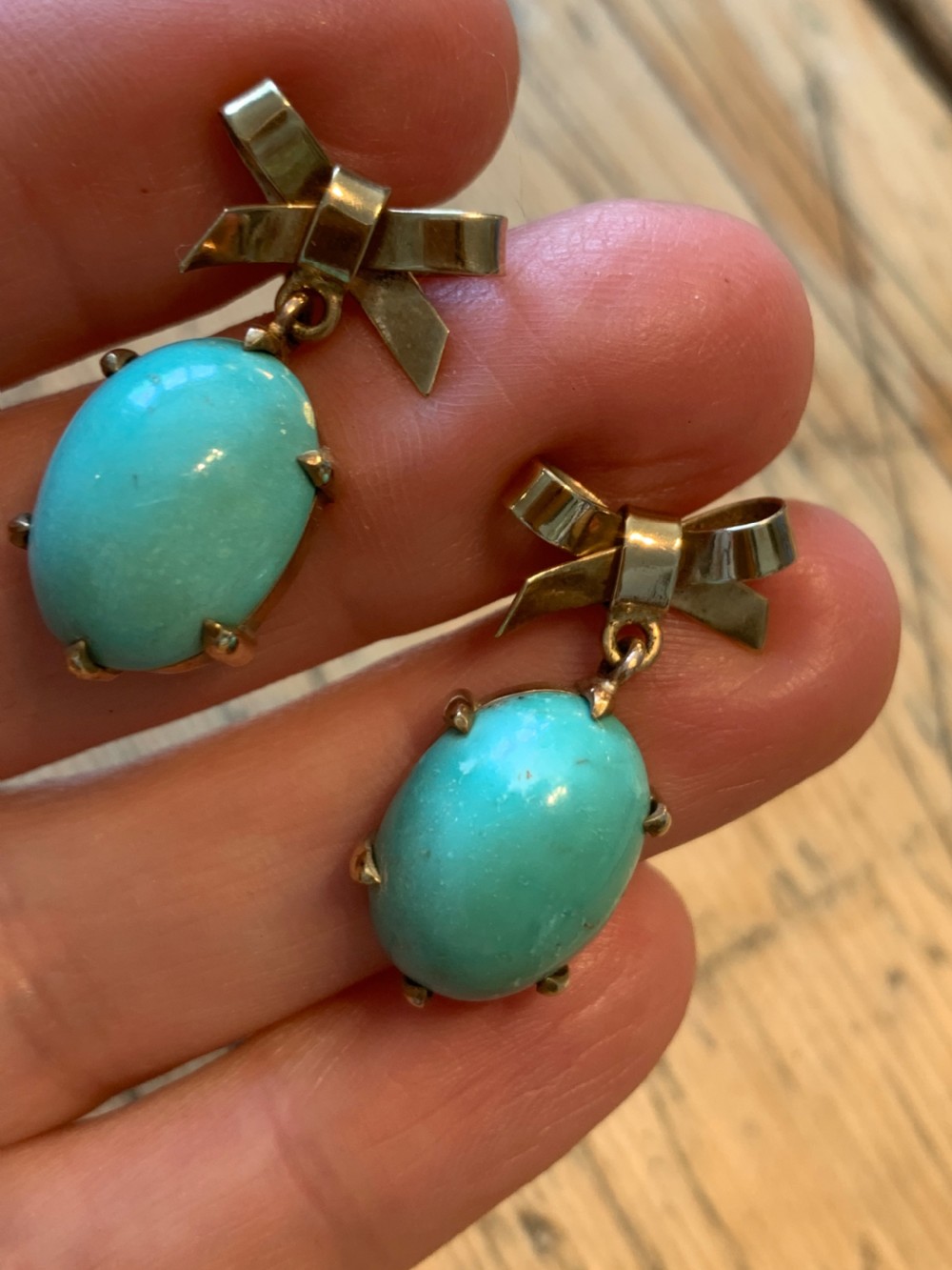 Turquoise 9ct Gold Vintage 1950s Earrings View II