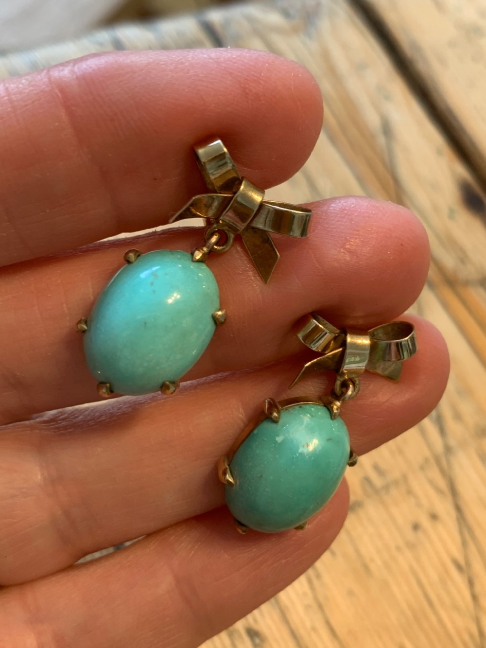 Turquoise 9ct Gold Vintage 1950s Earrings View III