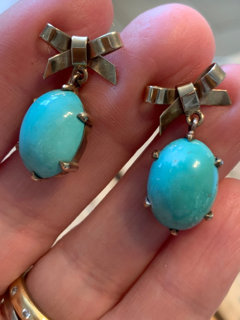 Turquoise 9ct Gold Vintage 1950s Earrings View IV