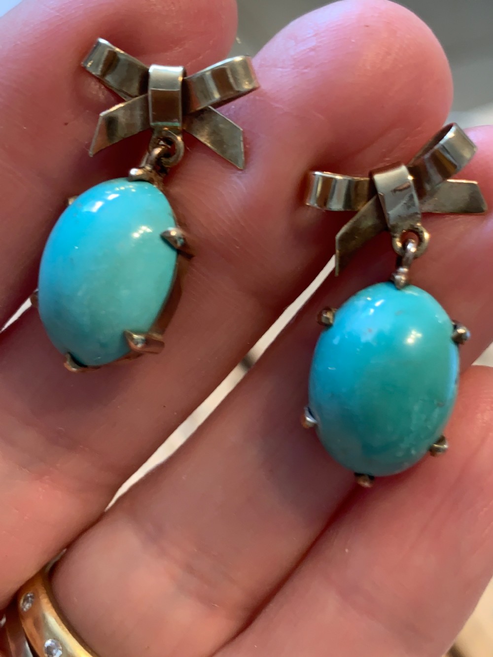 Turquoise 9ct Gold Vintage 1950s Earrings View V