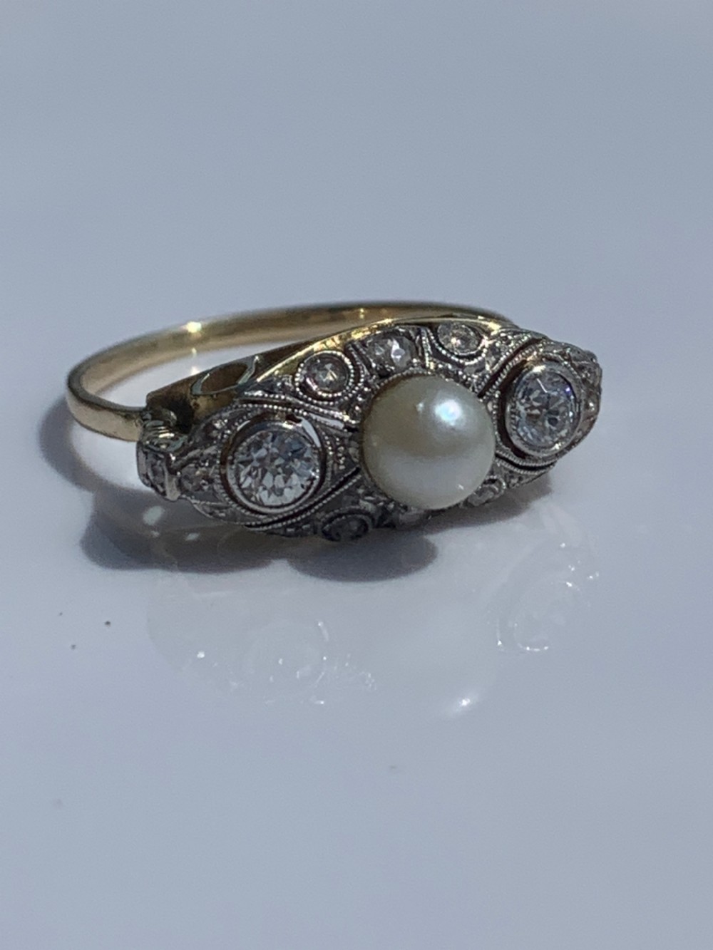 Art Deco Diamond and Pearl Ring