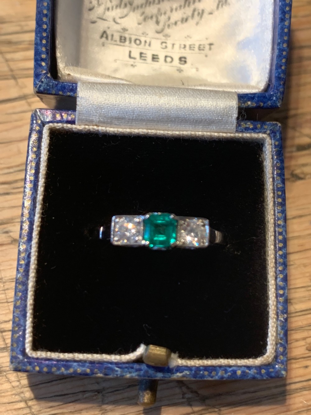 Emerald and Diamond Platinum Ring View II