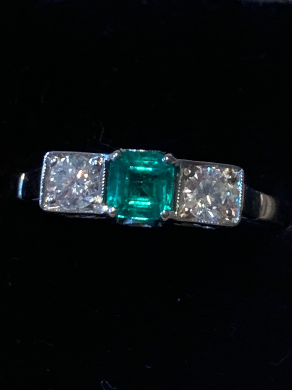 Emerald and Diamond Platinum Ring View IV