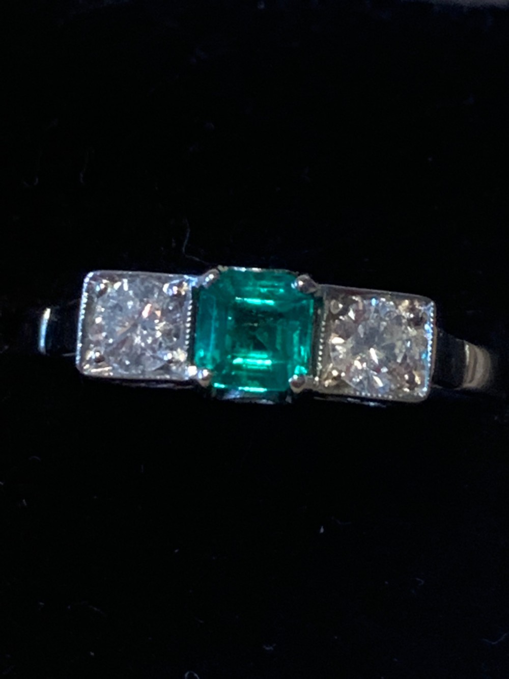 Emerald and Diamond Platinum Ring View V