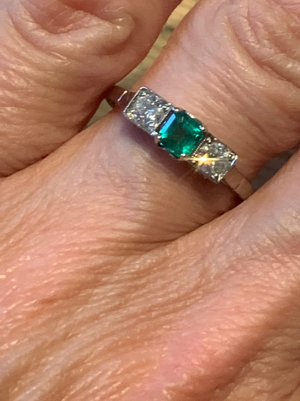 Emerald and Diamond Platinum Ring View VI