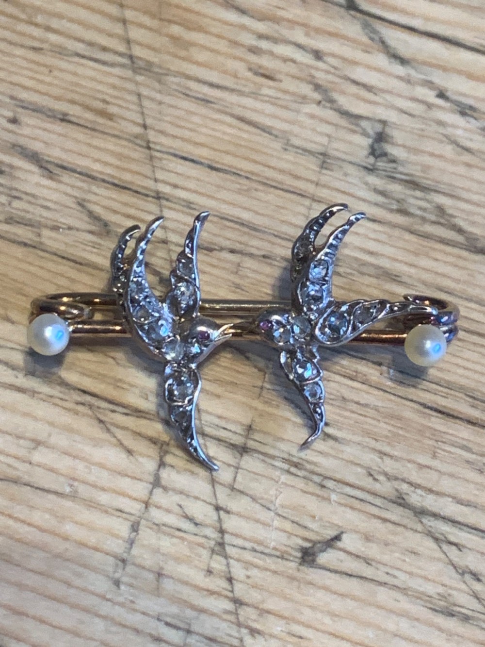 Diamond Antique Swallow Brooch View III