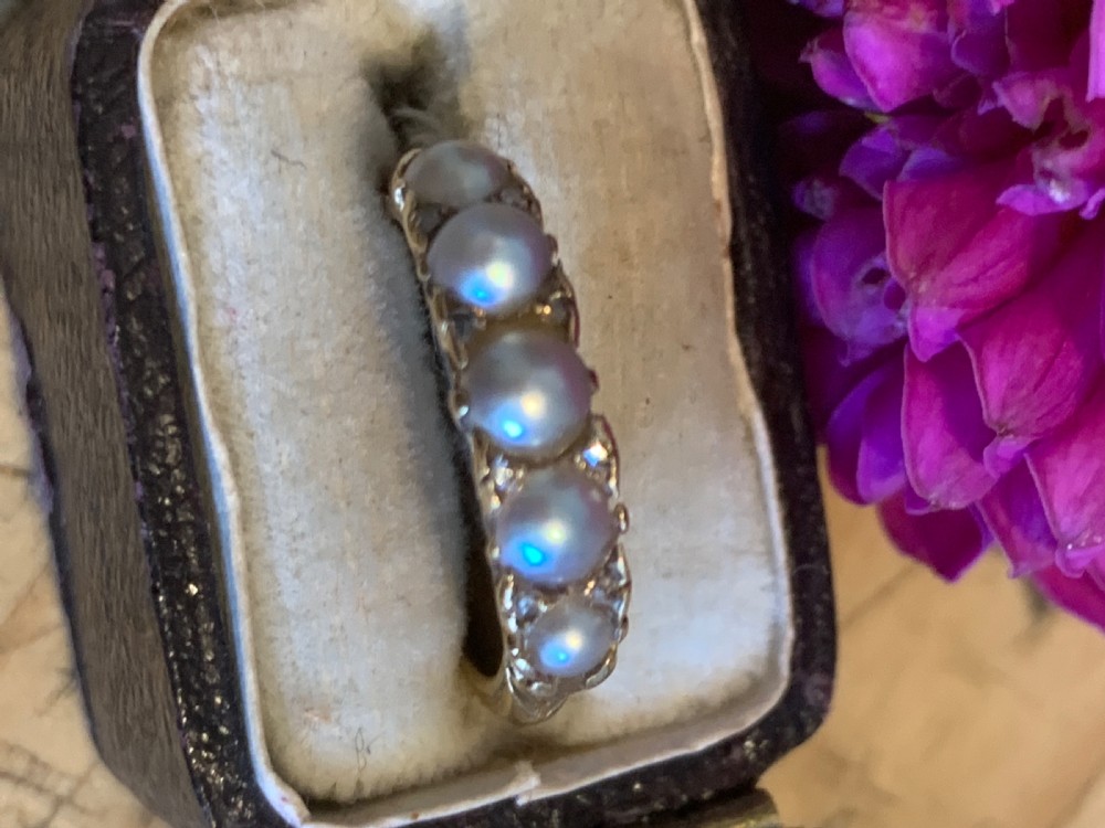 Natural Pearl and Diamond  Victorian  18ct Gold Ring View VI