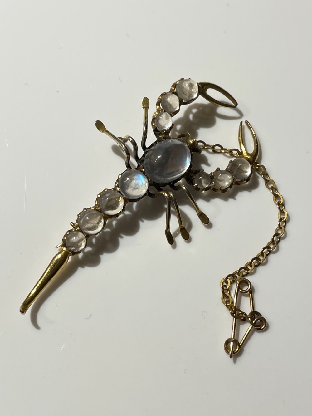Moonstone Scorpion 9ct Gold Edwardian Brooch  View III