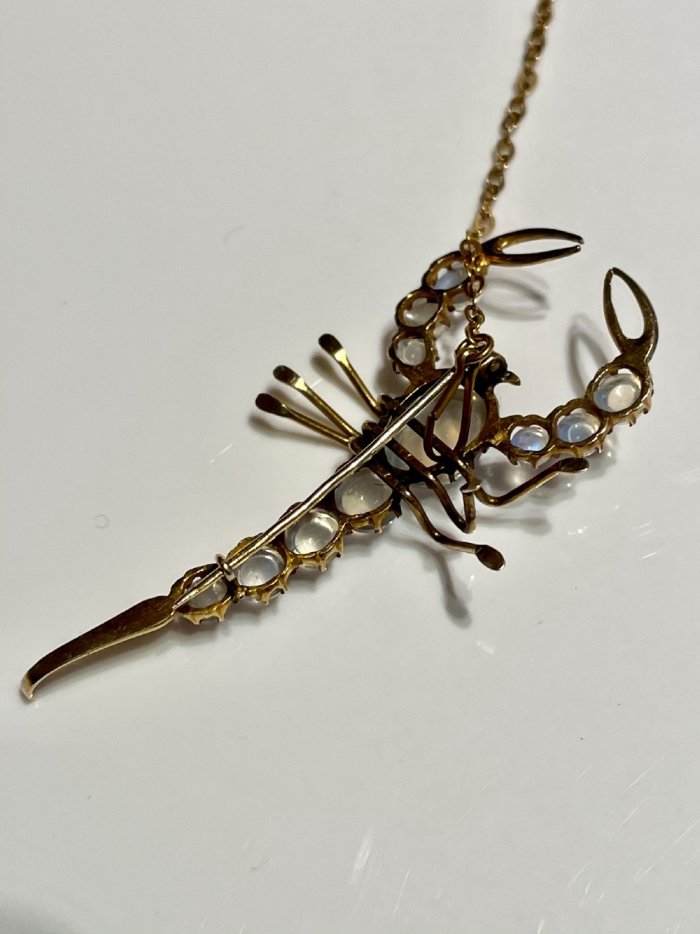 Moonstone Scorpion 9ct Gold Edwardian Brooch  View V