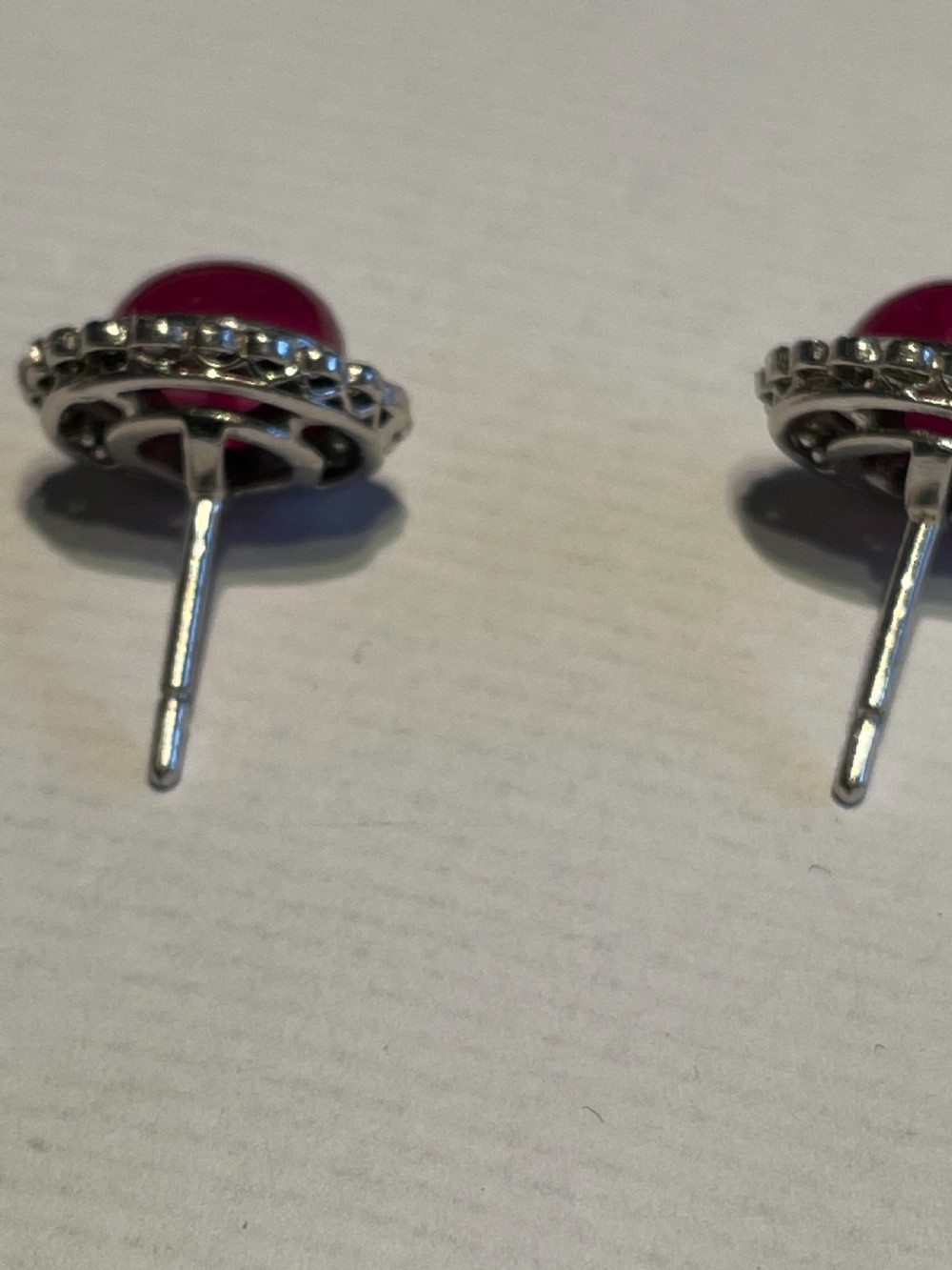 Natural Cabochon Ruby And Old European Cut Diamond Edwardian Platinum Earrings View III