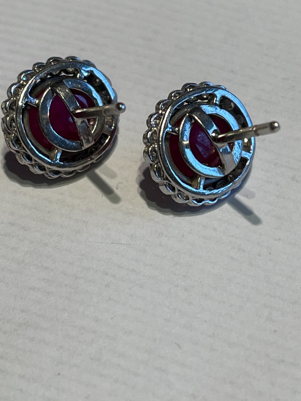 Natural Cabochon Ruby And Old European Cut Diamond Edwardian Platinum Earrings View V