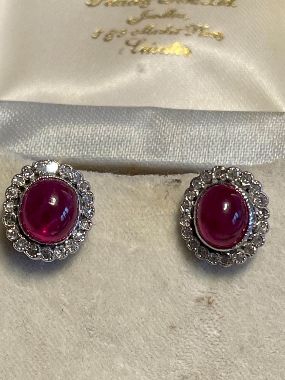 Natural Cabochon Ruby And Old European Cut Diamond Edwardian Platinum Earrings View VIII