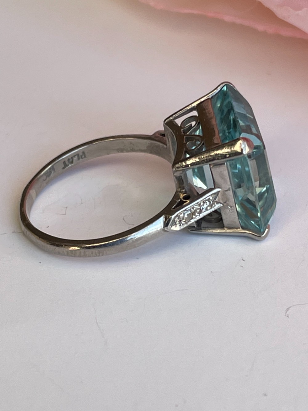 Art Deco Large Aquamarine and Diamond Ring View III