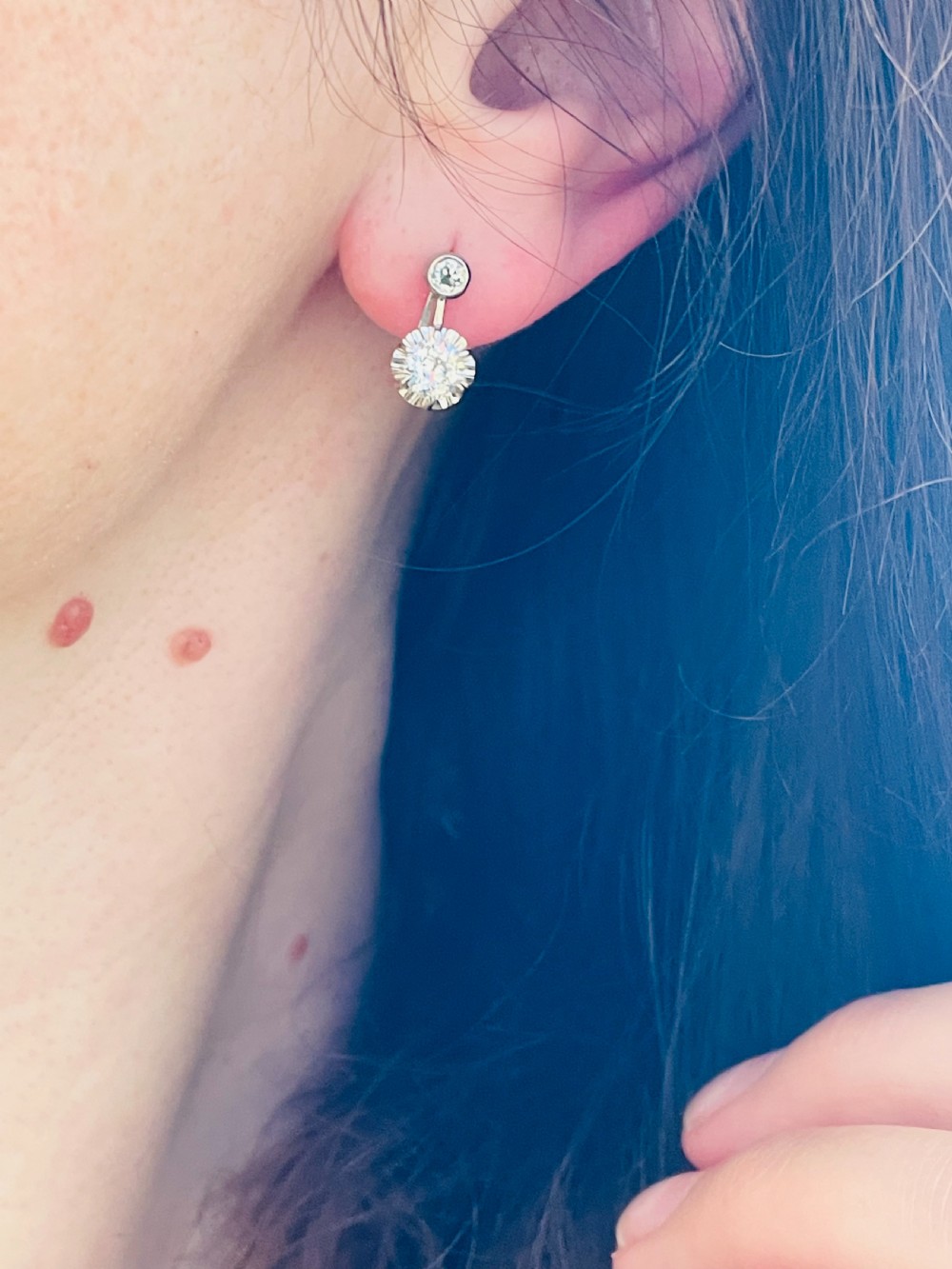 1.18 Old Round Cut Diamond Earrings View III