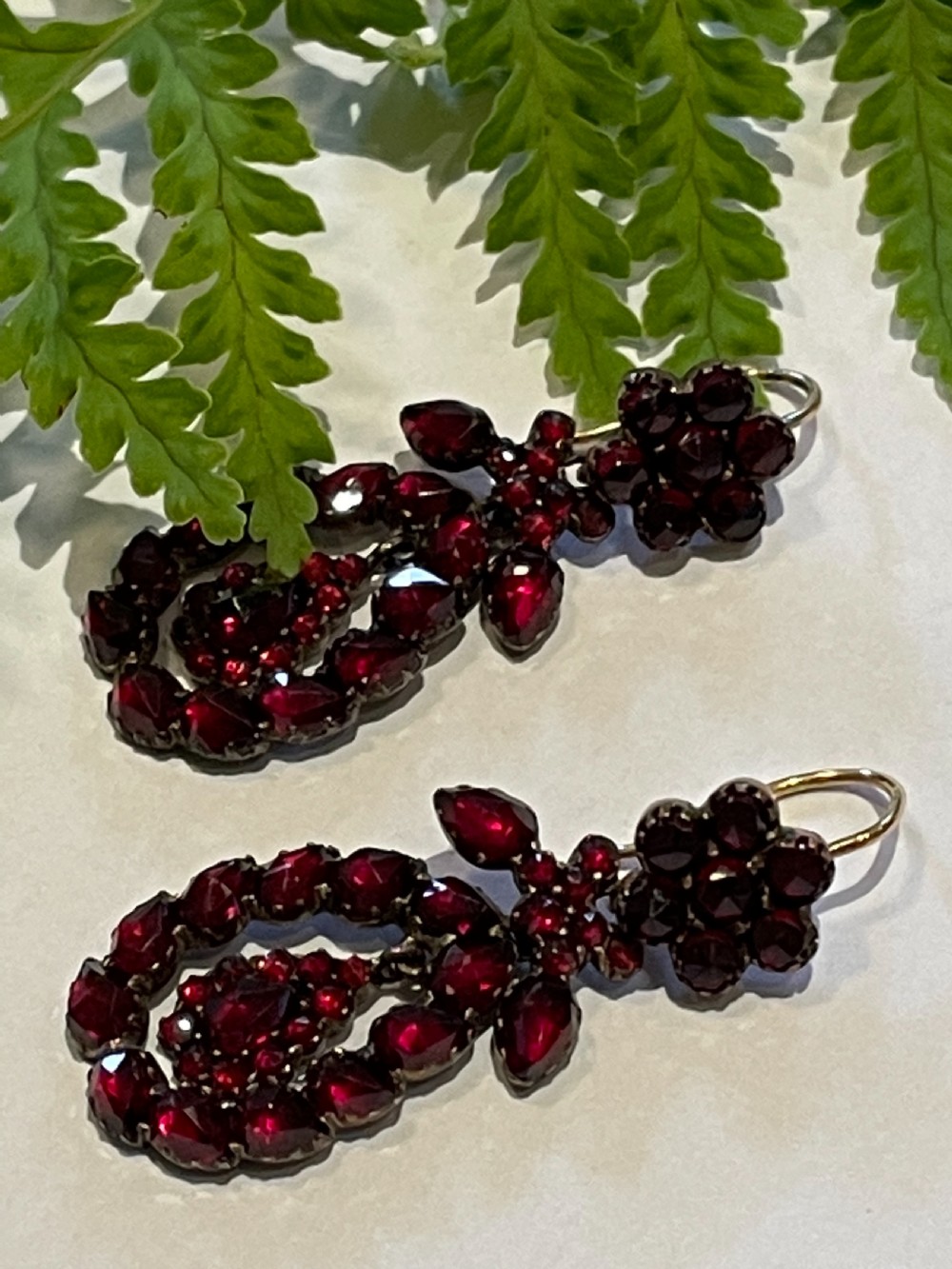 Antique Rose Cut Garnet Early Victorian Earrings