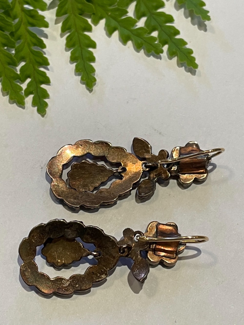 Antique Rose Cut Garnet Early Victorian Earrings View II