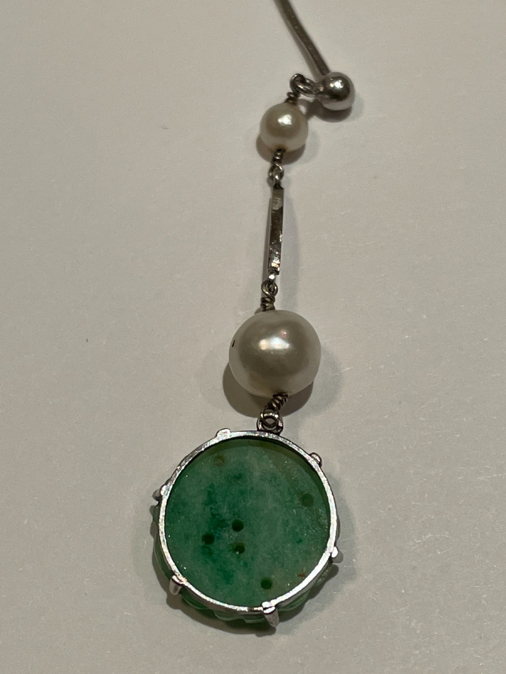 Edwardian Jadeite and Pearl 9ct Gold Earrings  View II