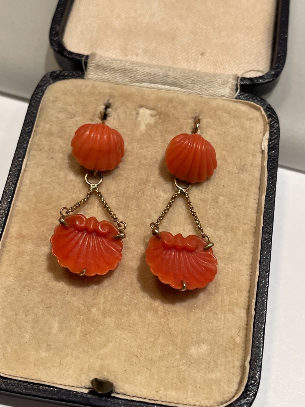 Edwardian Natural Carved Coral Earrings