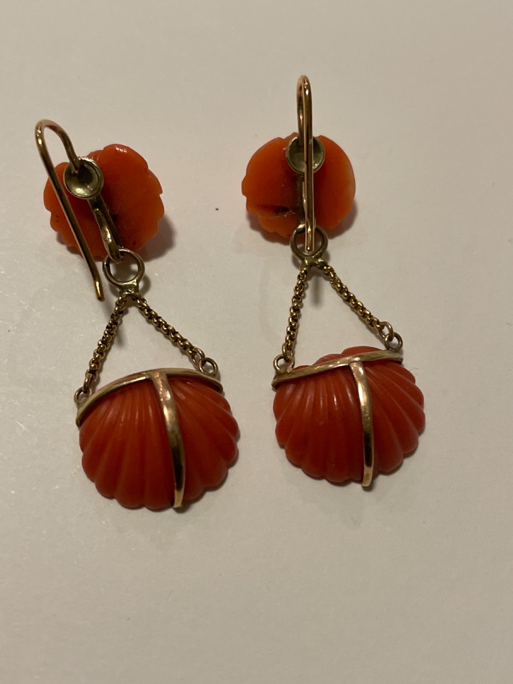Edwardian Natural Carved Coral Earrings View II