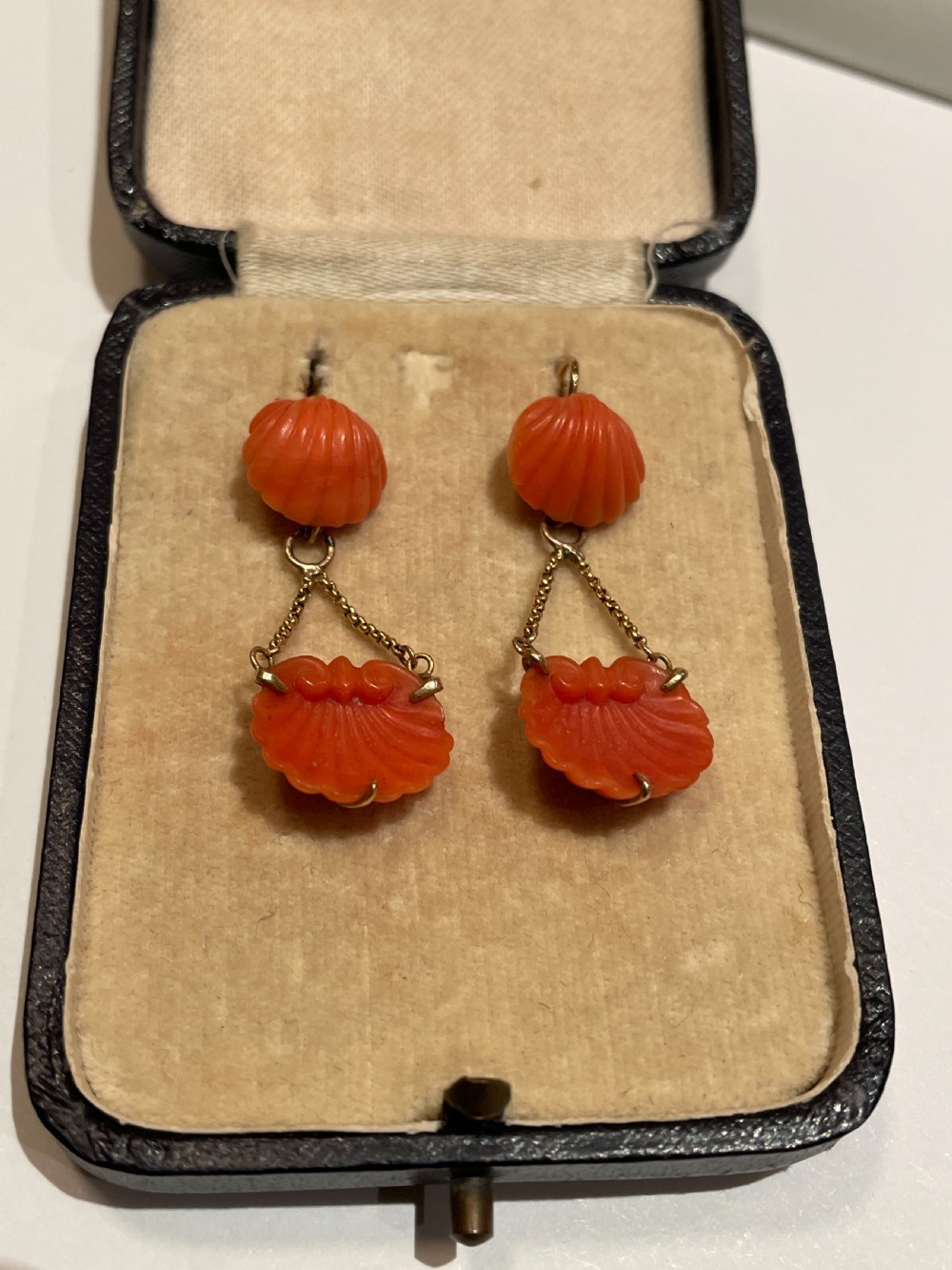 Edwardian Natural Carved Coral Earrings View III