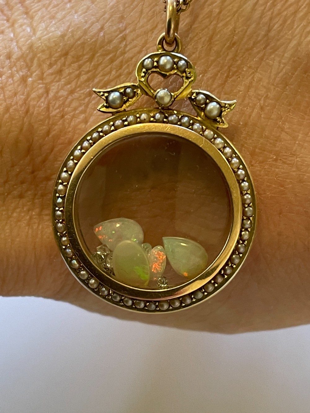 Diamond and Opal 9ct Gold Edwardian Shaker Locket