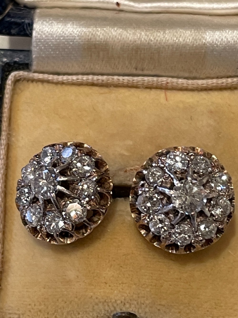 1930s Diamond Cluster 18ct Gold Earrings