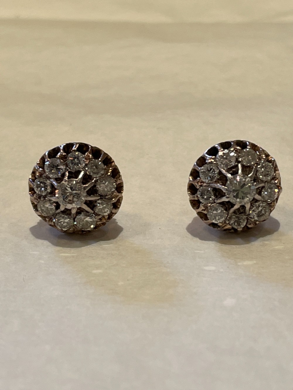 1930s Diamond Cluster 18ct Gold Earrings View II
