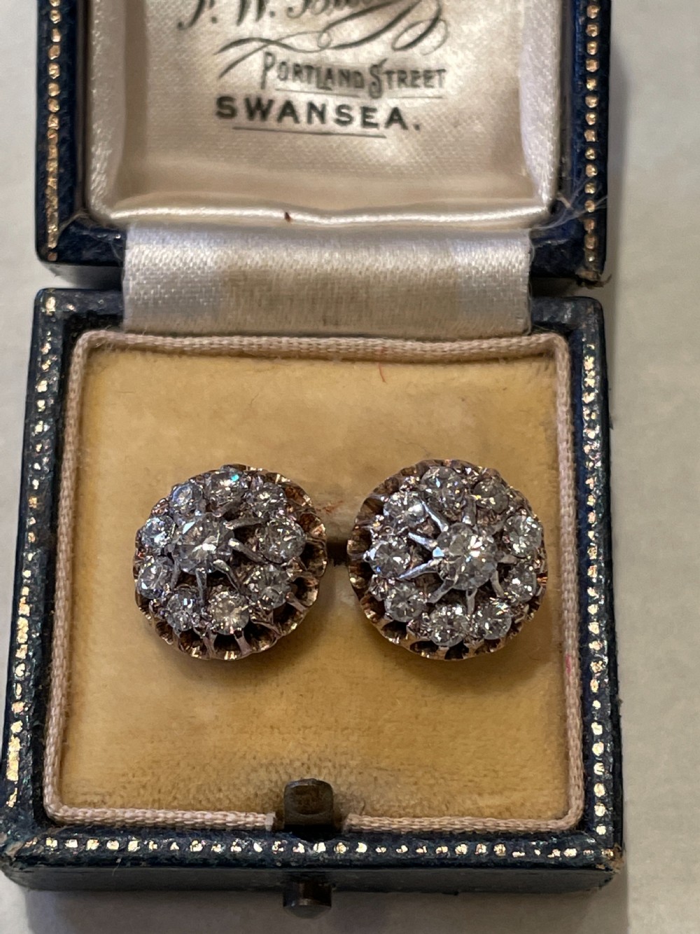 1930s Diamond Cluster 18ct Gold Earrings View V