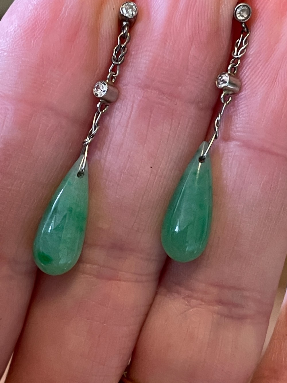 Natural Untreated Jade Diamond Edwardian Earrings