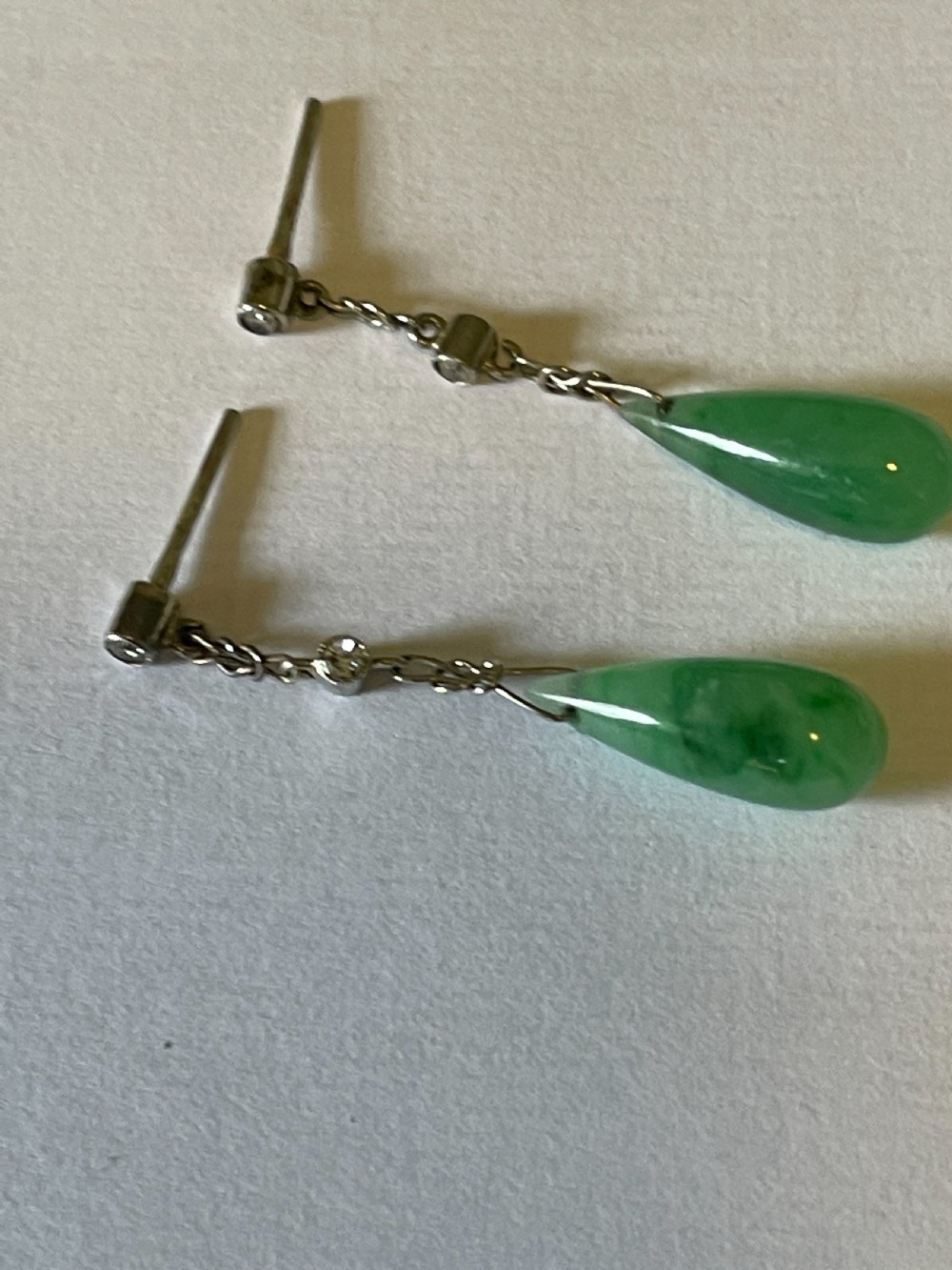 Natural Untreated Jade Diamond Edwardian Earrings View II