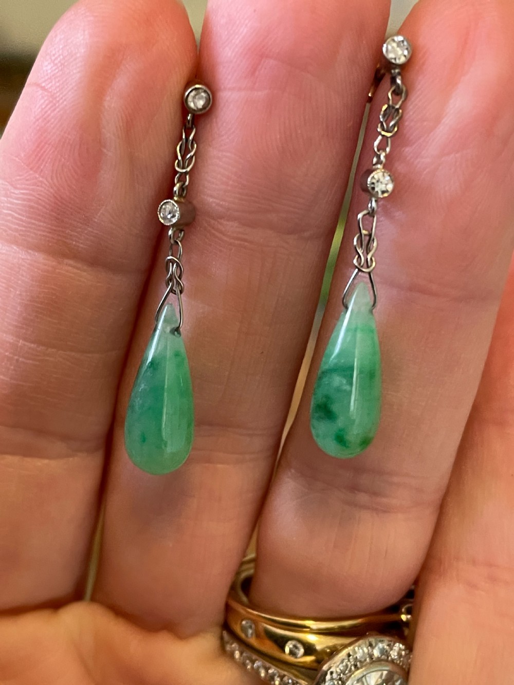 Natural Untreated Jade Diamond Edwardian Earrings View IV