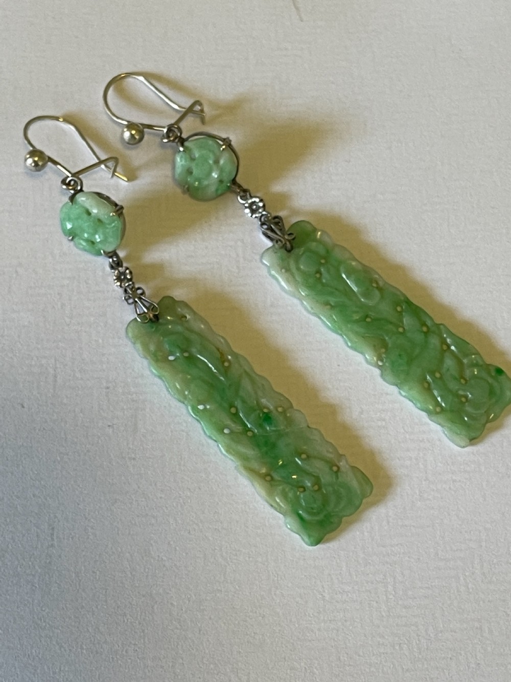 Natural Jadeite Carved Art Deco Earrings