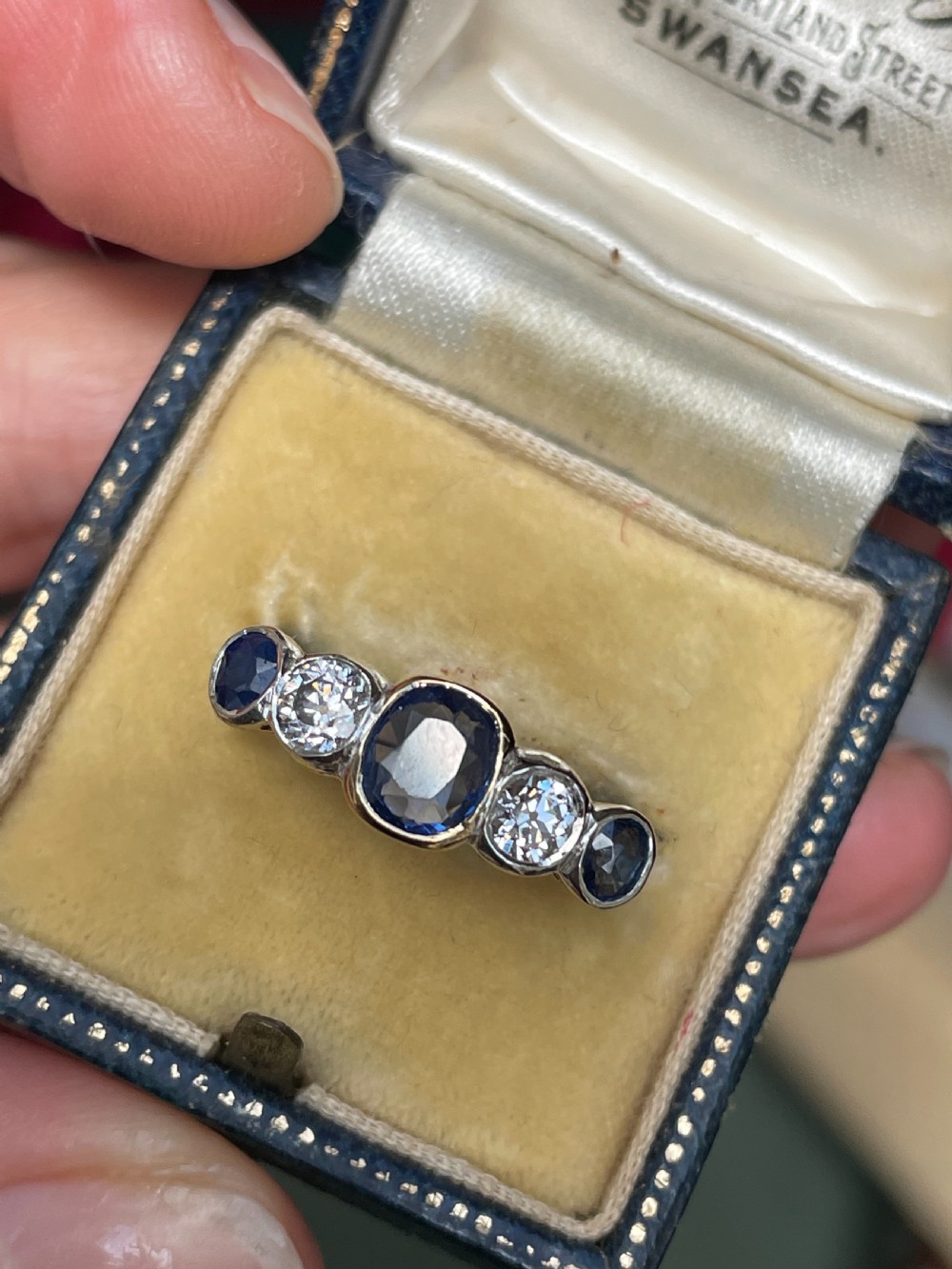 Edwardian Diamond and Sapphire Ring View II