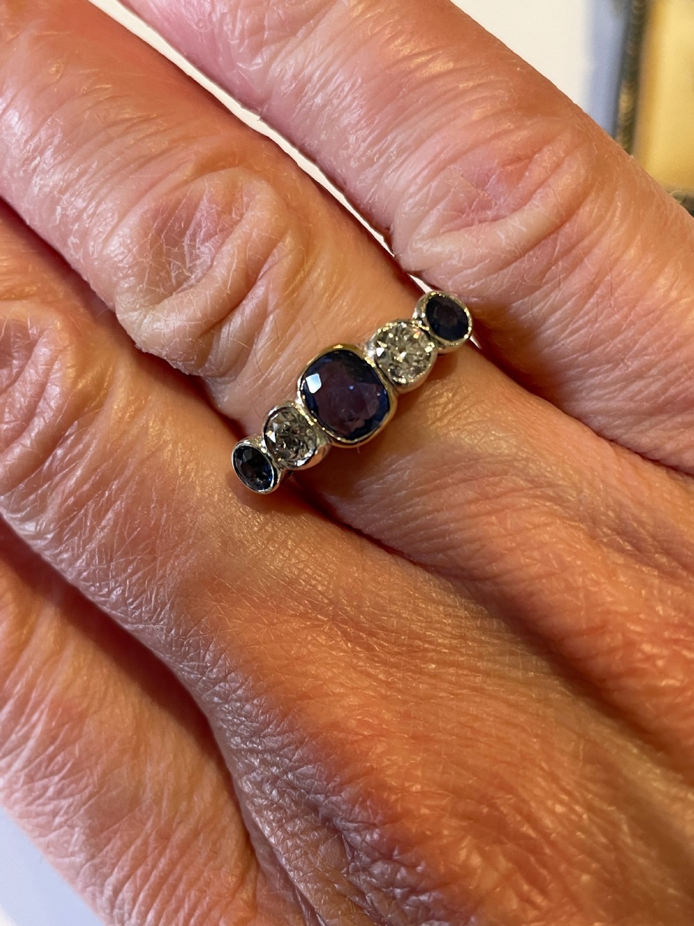 Edwardian Diamond and Sapphire Ring View III