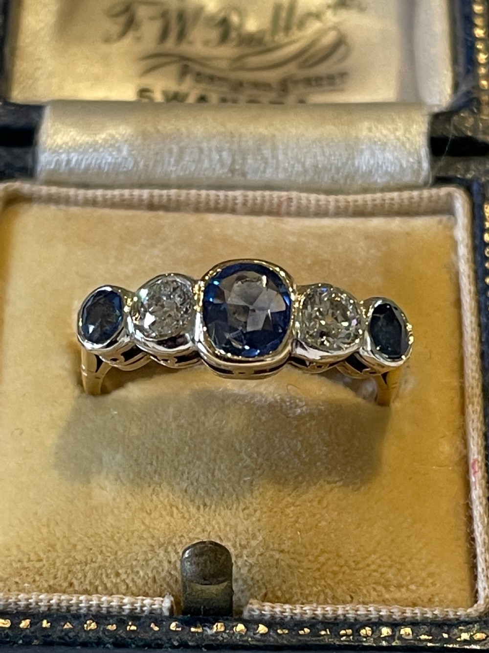 Edwardian Diamond and Sapphire Ring View V