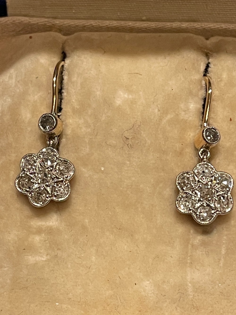 Edwardian Flower Head Diamond Earrings 