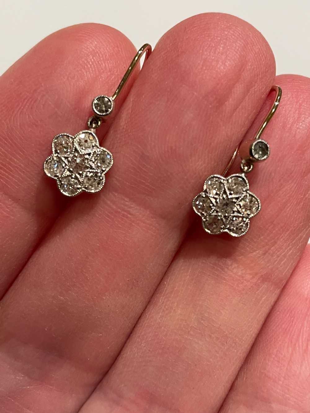Edwardian Flower Head Diamond Earrings  View III