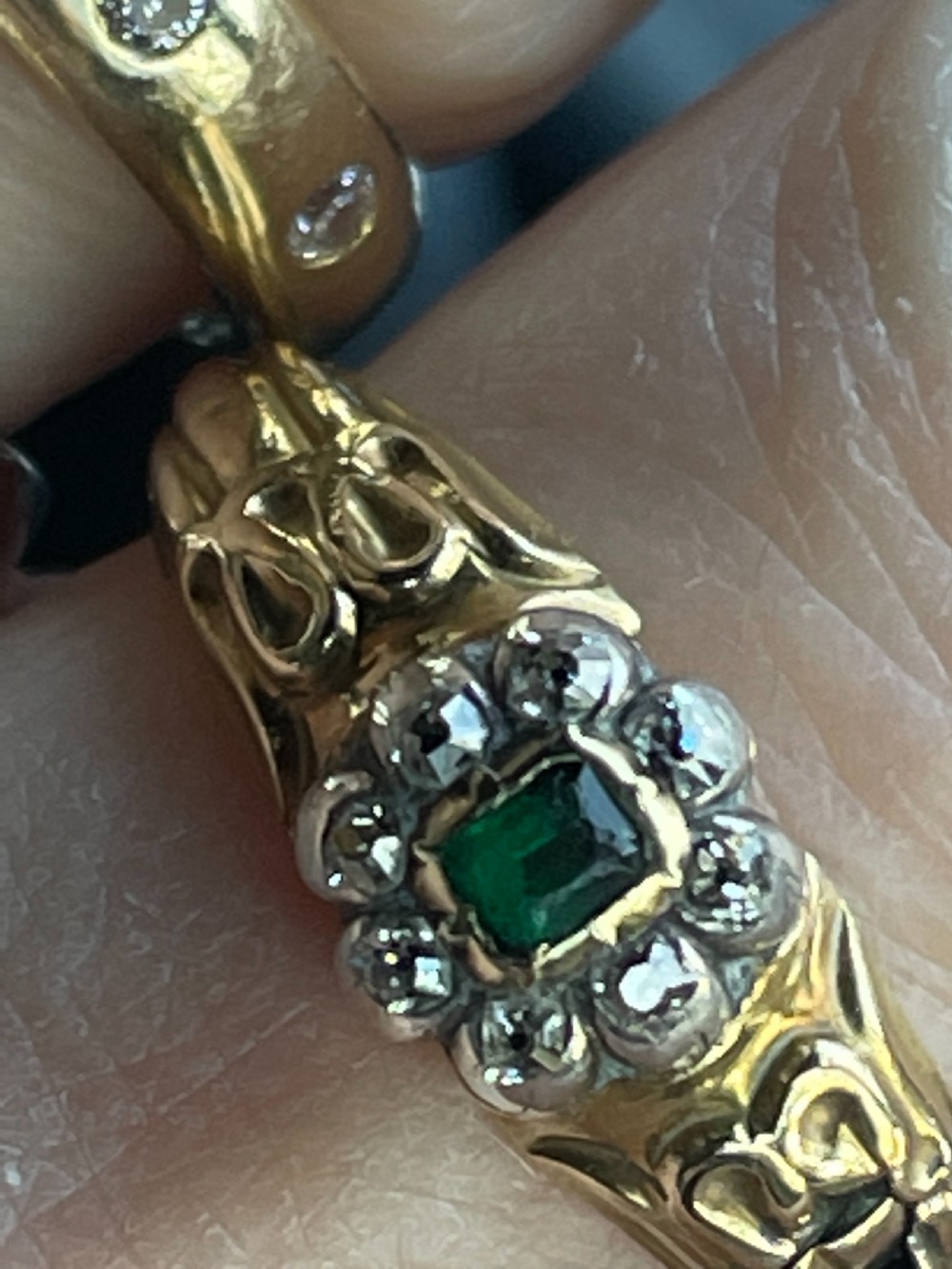 Georgian Diamond and Emerald Ring  View VI