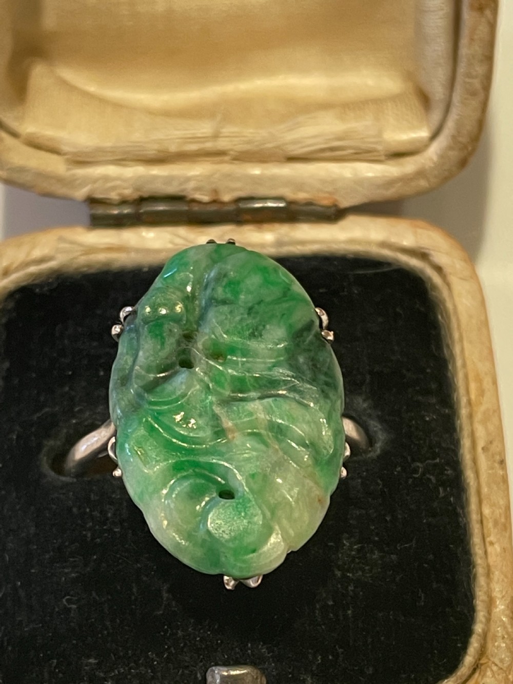 Jadeite Carved White Gold Ring View II