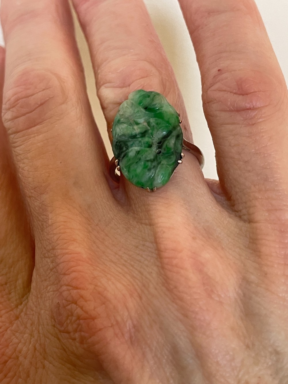 Jadeite Carved White Gold Ring View III