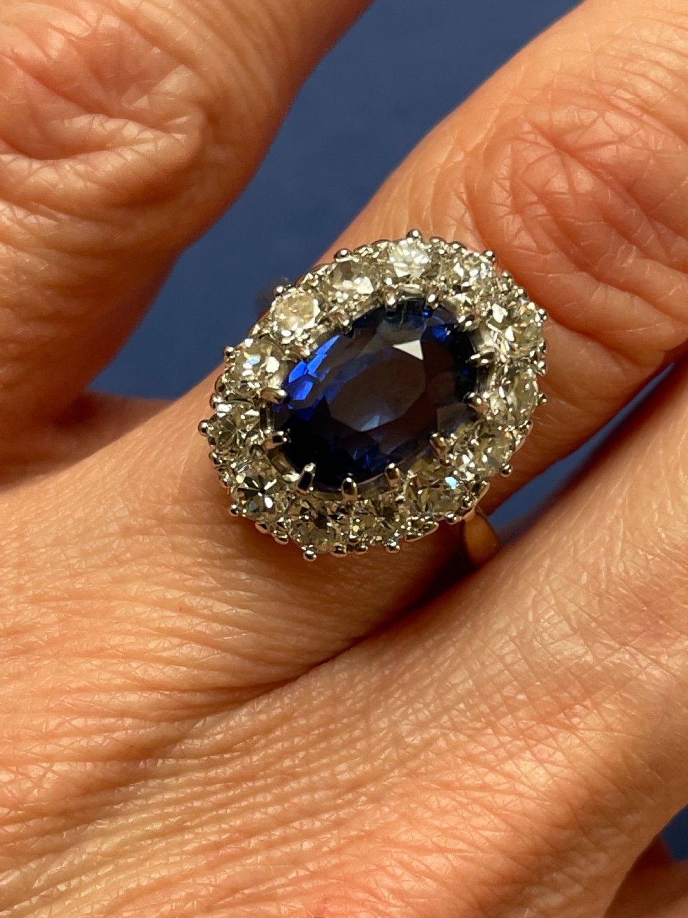 Sapphire and Diamond Cluster1930s Ring