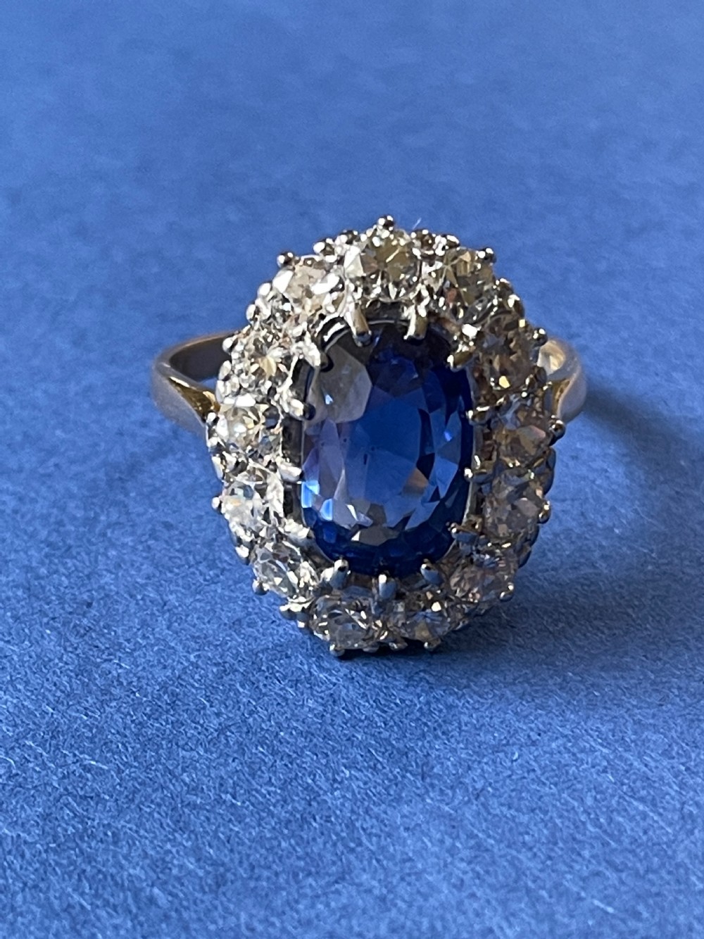 Sapphire and Diamond Cluster1930s Ring View II