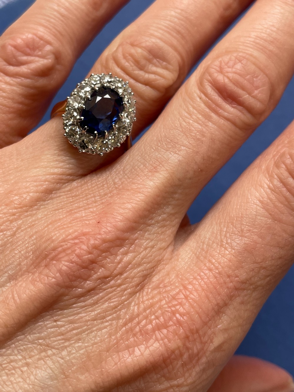 Sapphire and Diamond Cluster1930s Ring View VII