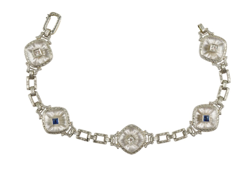 Art Deco Sapphire and Diamond Rock Crystal Bracelet