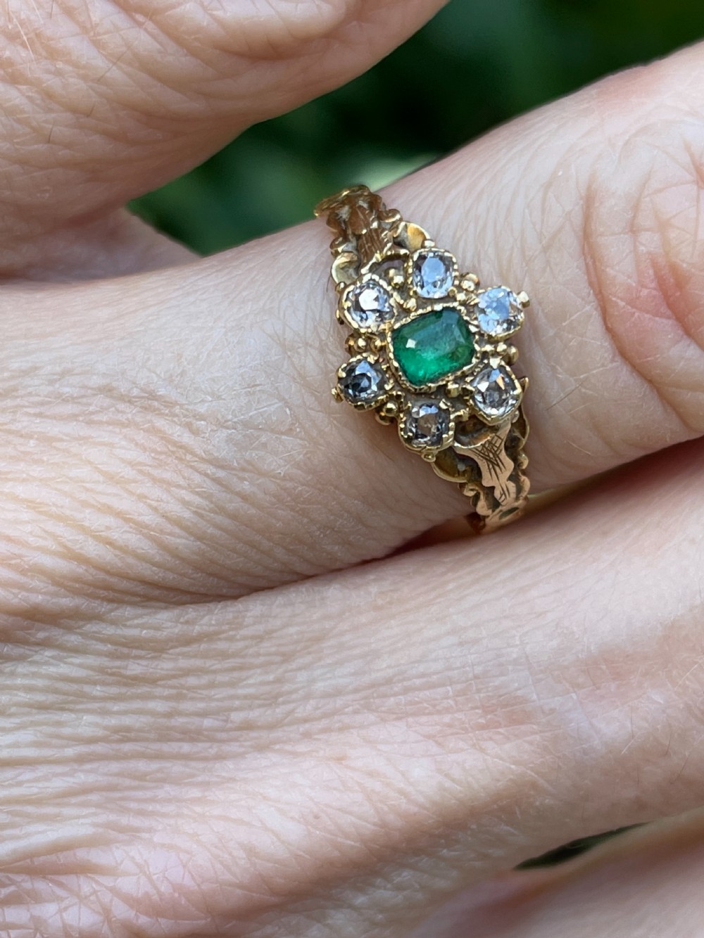 Georgian Emerald and Diamond 18ct Gold Ring
