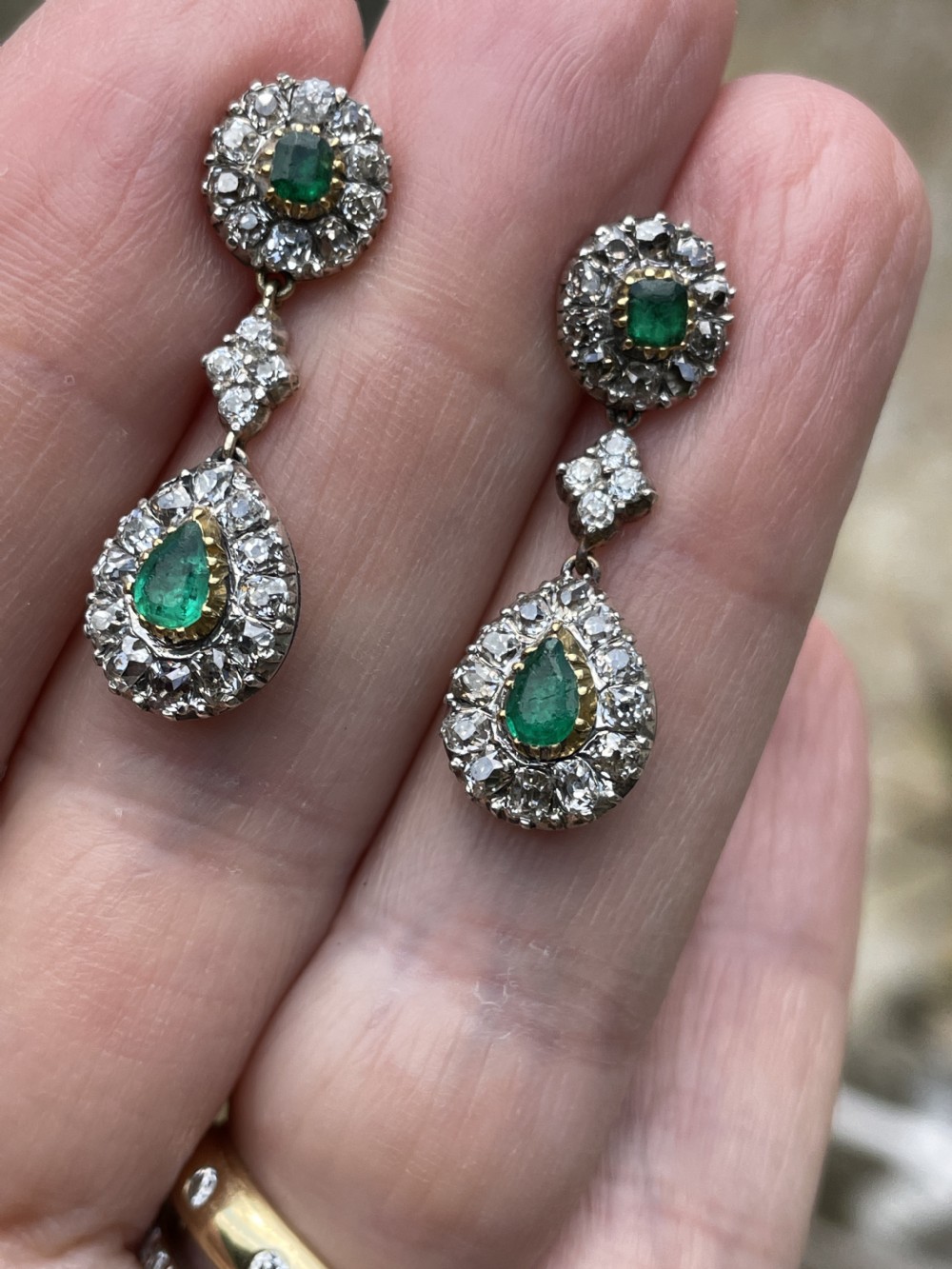 Emerald and Diamond 19th Century Earrings View IV