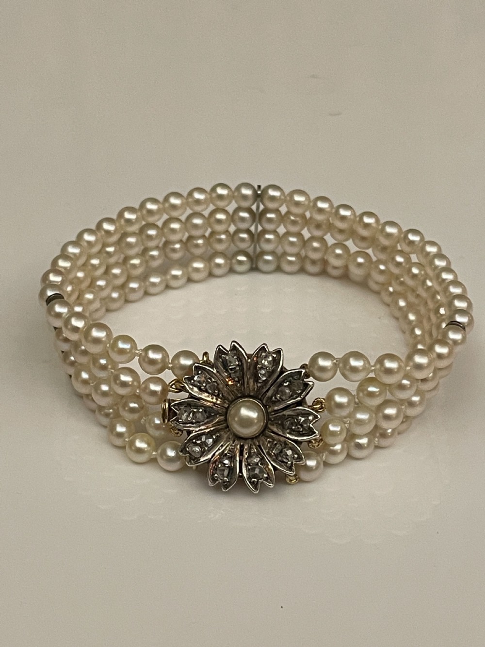 Edwardian Cultured Pearl Diamond Set Bracelet