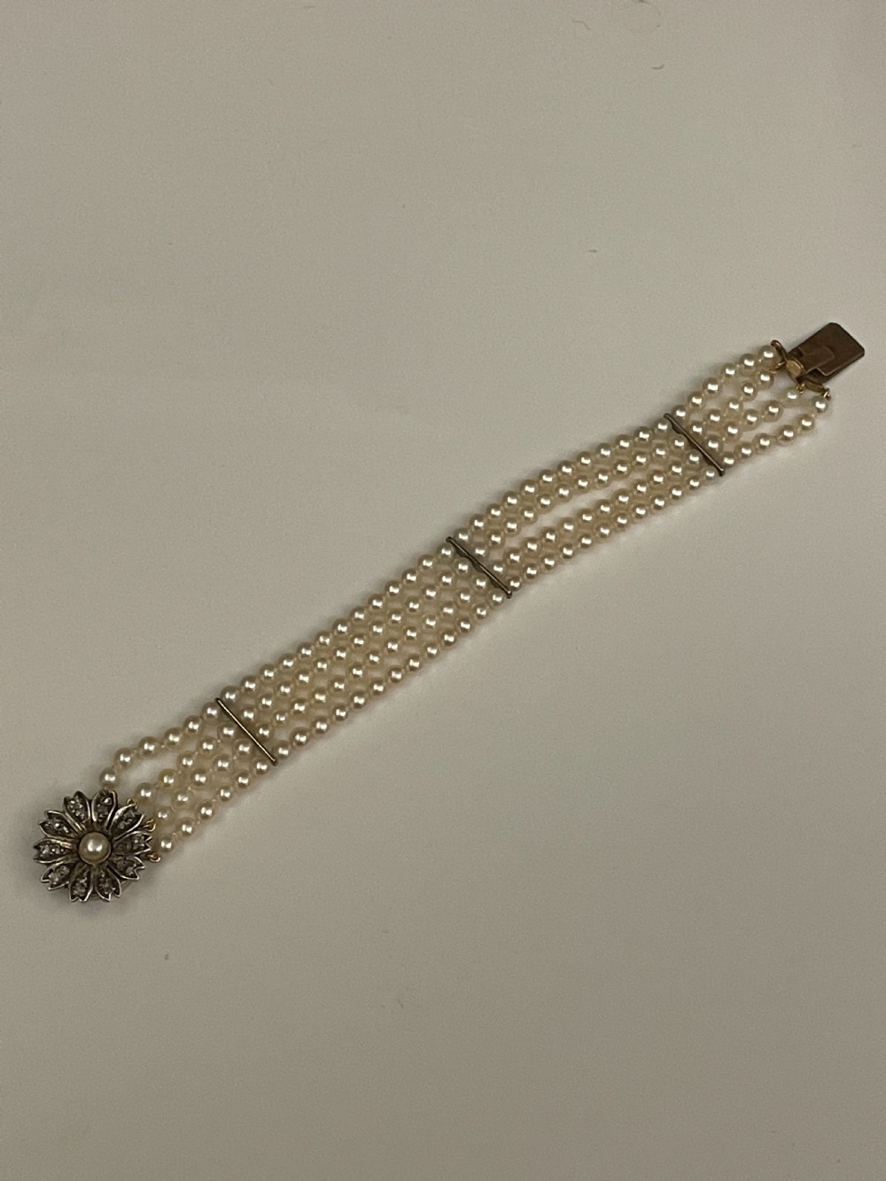 Edwardian Cultured Pearl Diamond Set Bracelet View III