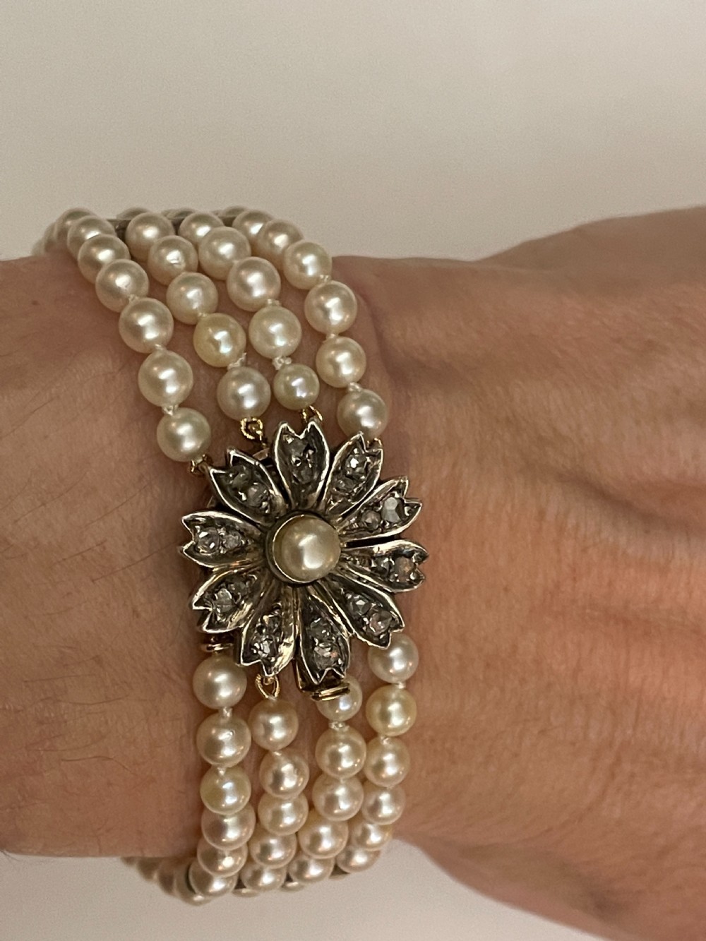 Edwardian Cultured Pearl Diamond Set Bracelet View IV